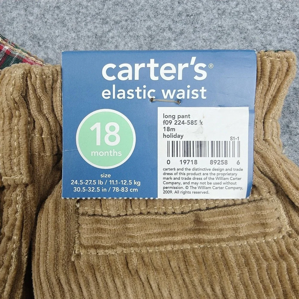 Carter's Pants‎ Boys Size 18-24 Months Beige Corduroy Elastic Waist Holiday New
